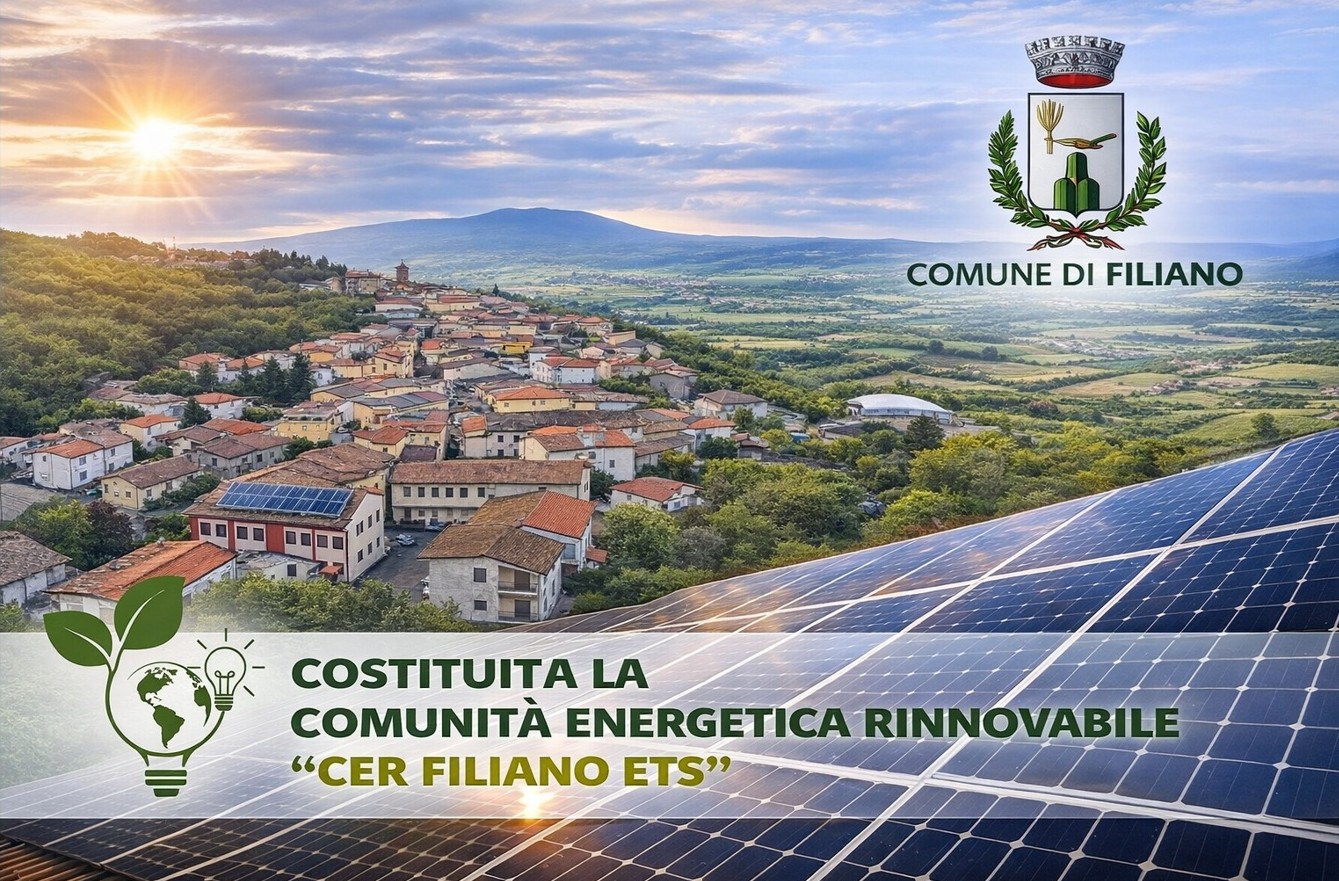 FILIANO, NASCE LA COMUNITÀ ENERGETICA RINNOVABILE “CER FILIANO ETS”